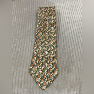 J McLaughlin mens gold green silk Paisley Patterned Tie